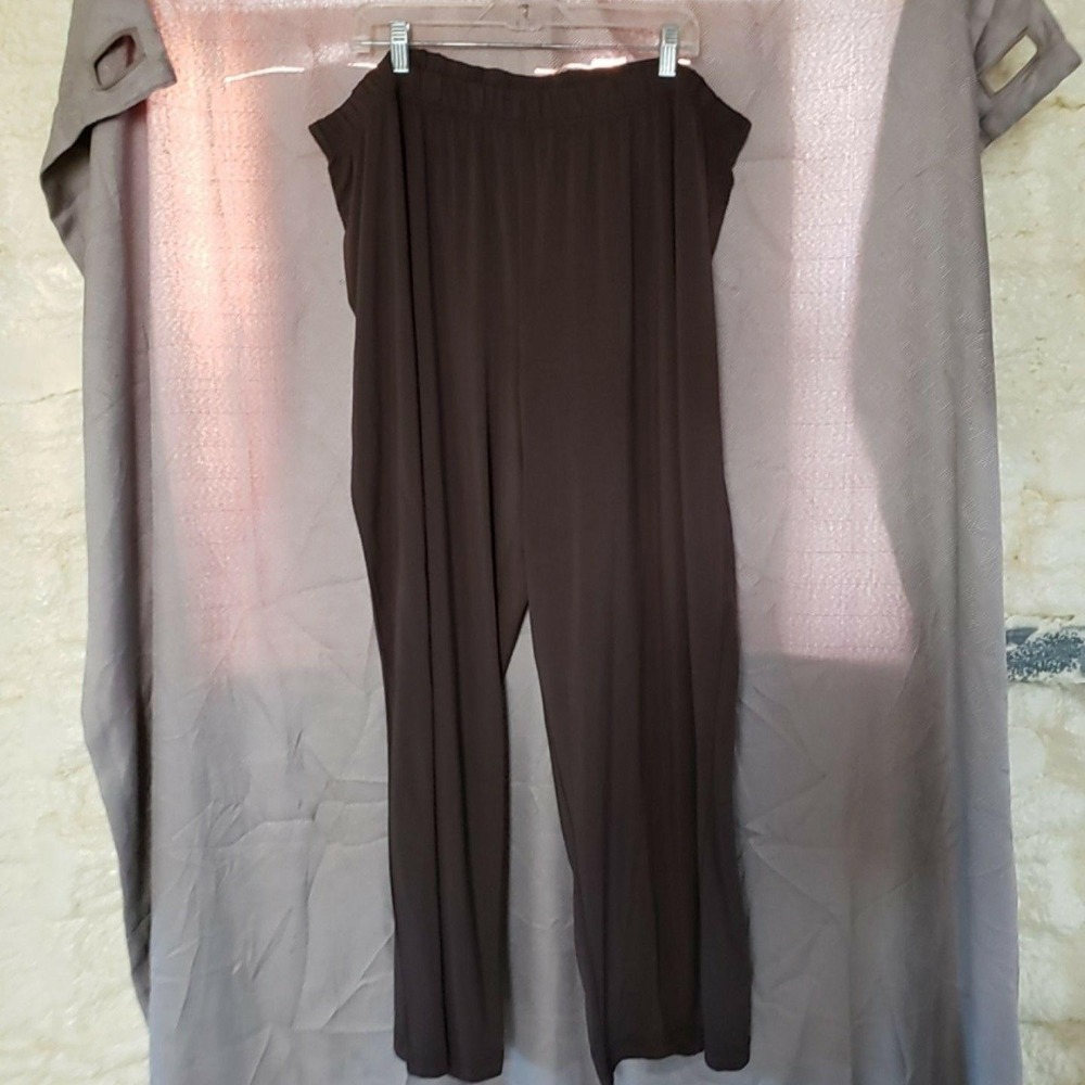 Roaman's Dress Pants Womens 2X Brown Jersey Pull On Stretch Pockets Casual